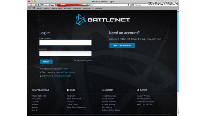 アクセスした先は巧妙な偽の「BattleNet」 アクセスした先は巧妙な偽の「BattleNet」