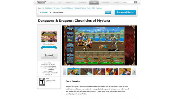 カプコン、Wii Uダウンロード新作『Dungeons & Dragons』海外向けに6月18日配信