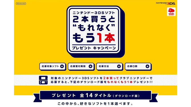 ニンテンドー3DSソフト 2本買うと“もれなく”もう1本プレゼントキャンペーン