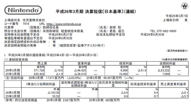 「平成26年3月期決算短信」スクリーンショット