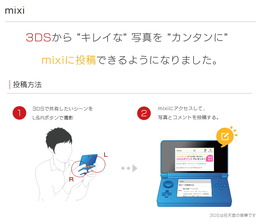 mixi、ニンテンドー3DSに試験対応・・・簡単に写真をアップ 