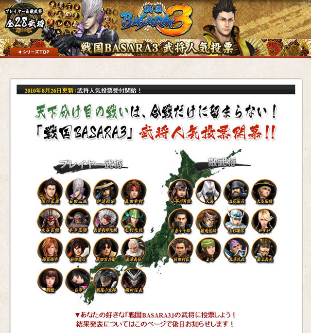 誰が一番人気の武将？『戦国BASARA3』人気キャラ投票開催