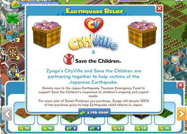 ジンガ、『CityVille』『FarmVille』などのソーシャルゲームで義援金募集の特別アイテムを追加