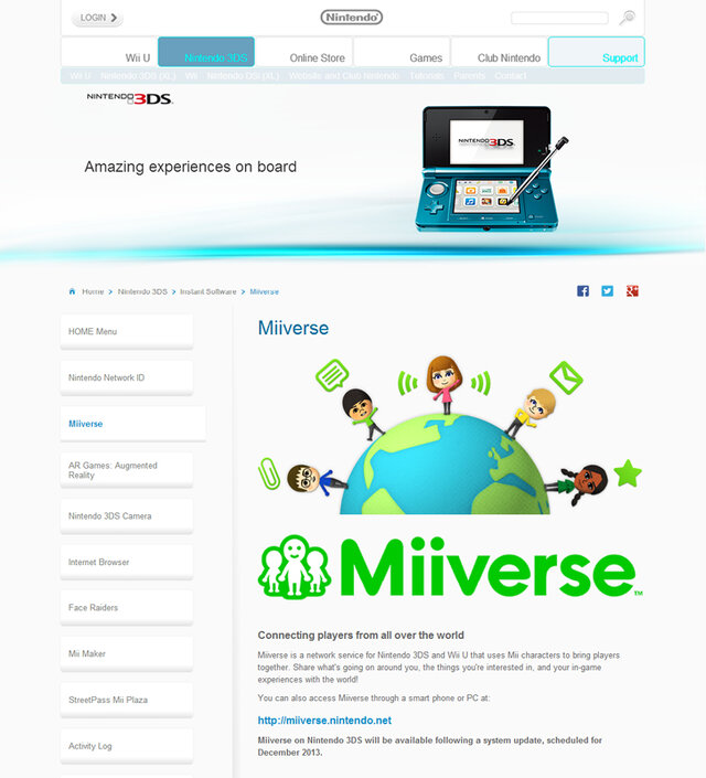 欧州任天堂の3DS向けMiiverse情報ページ