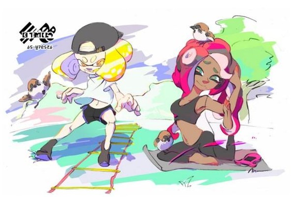 スプラトゥーン2 次回フェス 瞬発力 Vs 持久力 に向けたテンタクルズのイラスト公開 二人の健康美が眩しい インサイド