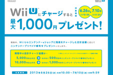 最大1,000円プレゼント！Wii U ニンテンドーeショップ、「必ずもらえる」チャージキャンペーンを実施 画像
