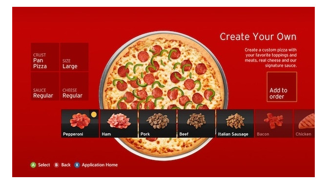 Xbox 360のPizza Hutアプリから注文されたピザの売上がサービス開始4ヶ月で100万ドルを突破していた