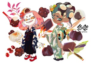 『スプラトゥーン2』“ヒメ”と“イイダ”がキュートな和装を披露！「つぶあん vs こしあん」のフェスイラストを公開 画像