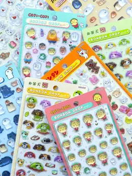 「ボンボンドロップシール」が公式抽選販売!お文具さんといっしょ、コジコジなど2商品1組の全4セット