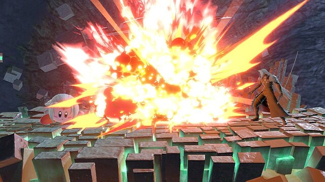 『スマブラSP』セフィロスを吸い込んだカービィは“かわイケメン”!? 3段階のフレアを使いこなし、後ろ髪もなびく！ 丸いのに鋭角的な姿を激写