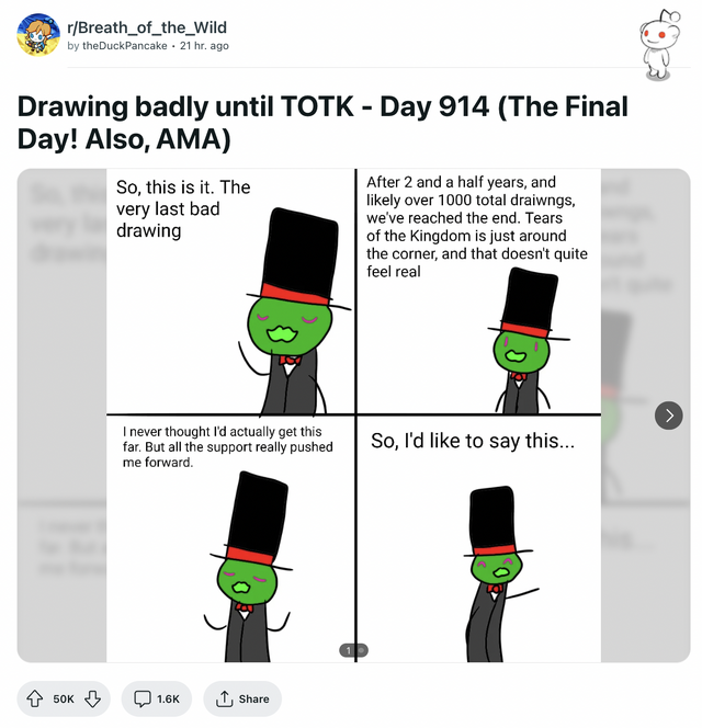 『ゼルダの伝説 ティアキン』発売まで914日連続で絵を描き続けた海外ユーザーに賞賛集まる―決して上手くはないけど、どこかクセになる絵