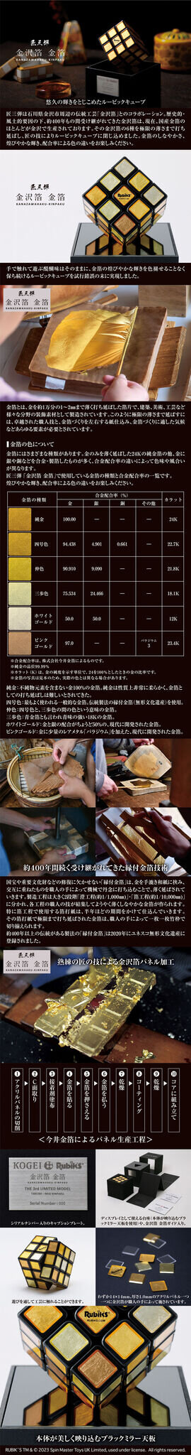 お値段30万の「工芸ルービックキューブ」が煌びやか！合金配合率により、輝きが異なる6種の金箔を使用ープレバン限定で販売