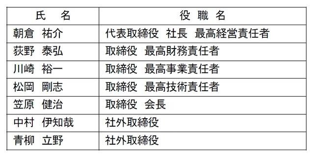 取締役体制（2013年6月25日定時株主総会後）