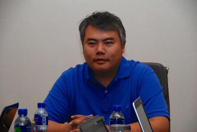 記者懇談会で韓国・台湾メディアに自社の戦略を説明する Haozhi Chen氏
