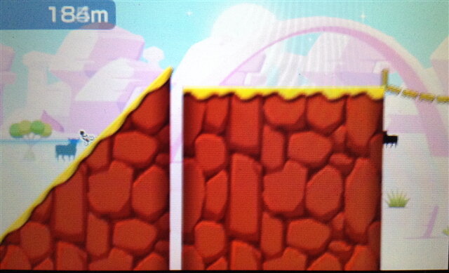 チャリが道や壁を飛び越えてひたすら走り続ける、横スクロールアクションゲームです