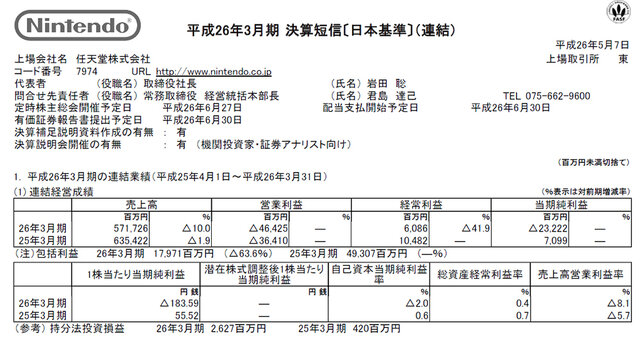 「平成26年3月期決算短信」スクリーンショット