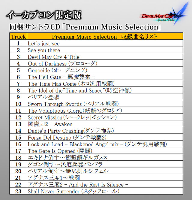 サントラCD「Premium Music Selection」収録曲リスト