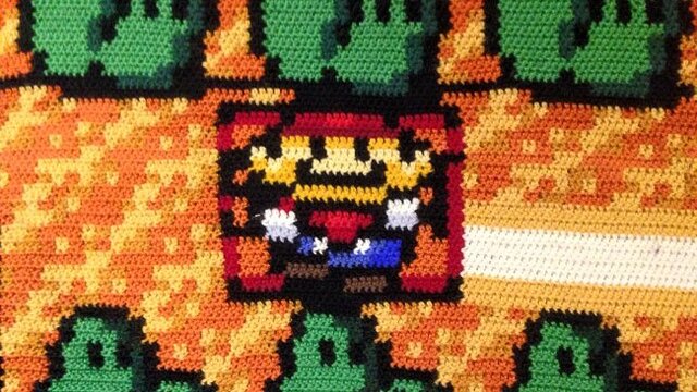 『スーパーマリオブラザーズ3』のファンメイド毛布が凄い…マップを6年掛けて編み上げる