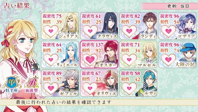 『アンジェリーク ルトゥール』相性によって左右される「親密度」と相性を上げる「おまじない」、オリヴィエのスチルが公開