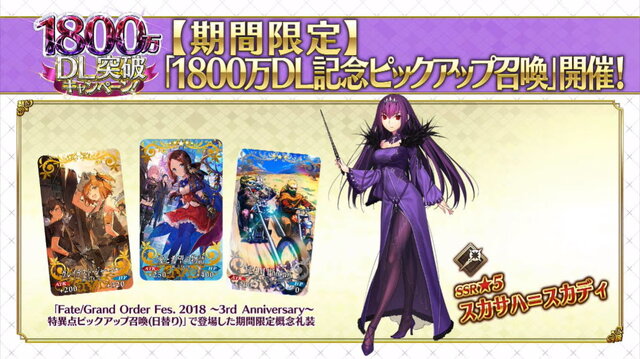 Fgo 記念ピックアップ召喚には スカサハ スカディ が登場 1800万dl突破キャンペーン詳細公開 インサイド