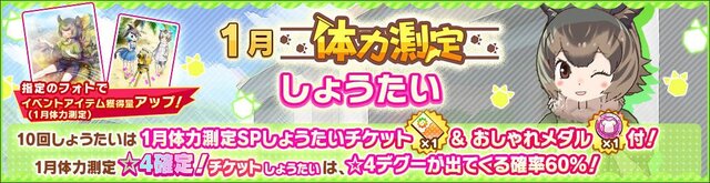 『けものフレンズ３』獲得経験値が大幅アップ！イベント「体力測定 デグー編」スタート─「1月体力測定しょうたい」ピックアップフォトを公開