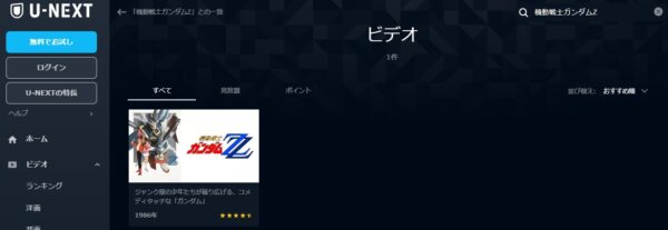 U-NEXT アニメ 機動戦士ガンダムZZ 無料動画配信