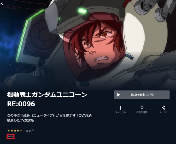 U-NEXT アニメ 機動戦士ガンダムユニコーンRE:0096 無料動画配信