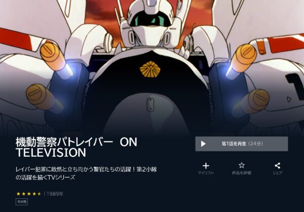 アニメ 機動警察パトレイバー　ON TELEVISION 無料動画配信