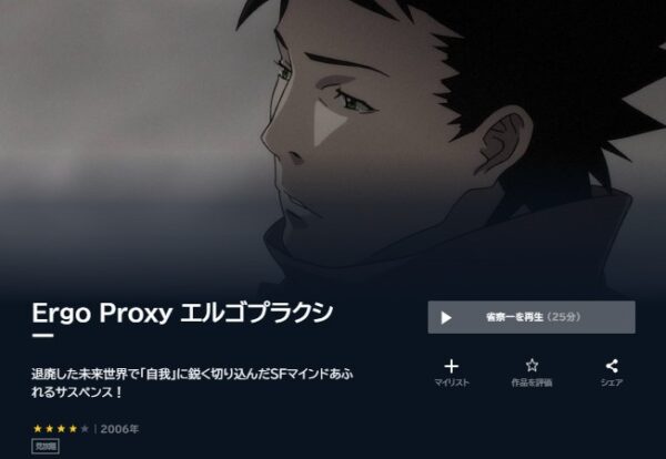 アニメ　Ergo Proxy エルゴプラクシー　無料動画配信