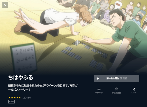 U-NEXT アニメ ちはやふる 無料動画配信