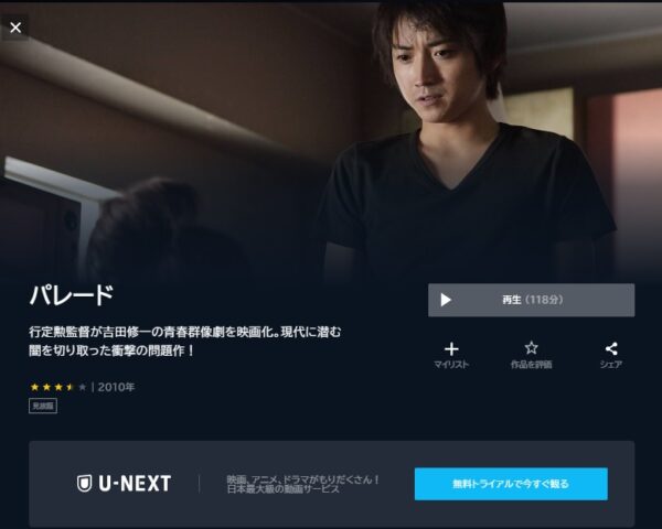U-NEXT 映画 パレード 無料動画配信