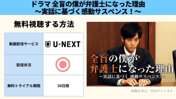 U-NEXT ドラマ 全盲の僕が弁護士になった理由 無料配信動画
