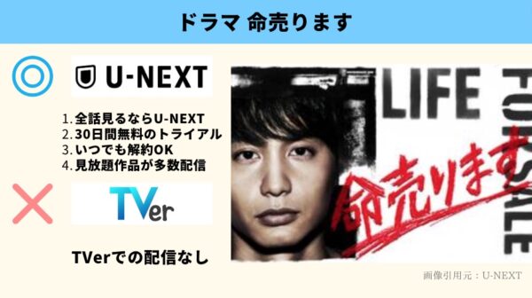 U-NEXT ドラマ 命売ります 無料動画配信