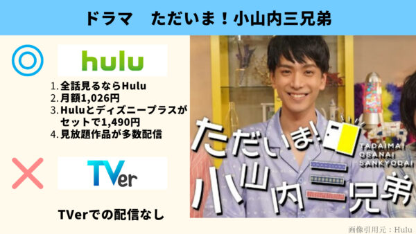 Hulu ドラマ　ただいま！小山内三兄弟　動画配信