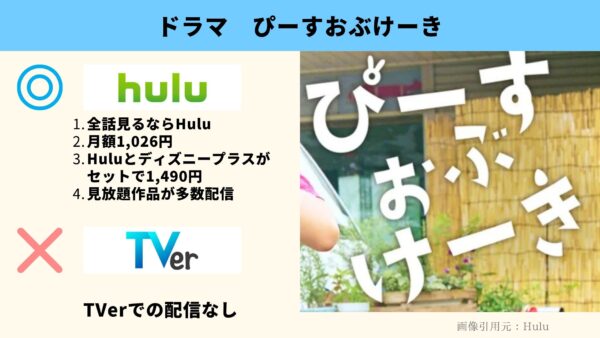 Hulu ドラマ　ぴーすおぶけーき　動画配信
