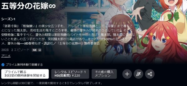 アニメ 五等分の花嫁∽ 動画無料配信