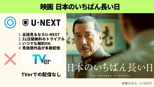 U-NEXT 映画 日本のいちばん長い日 無料配信動画