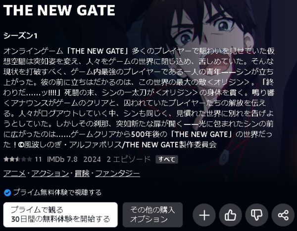 Amazonプライムビデオ（アマプラ） アニメ THE NEW GATE（ザニューゲート） 動画無料配信